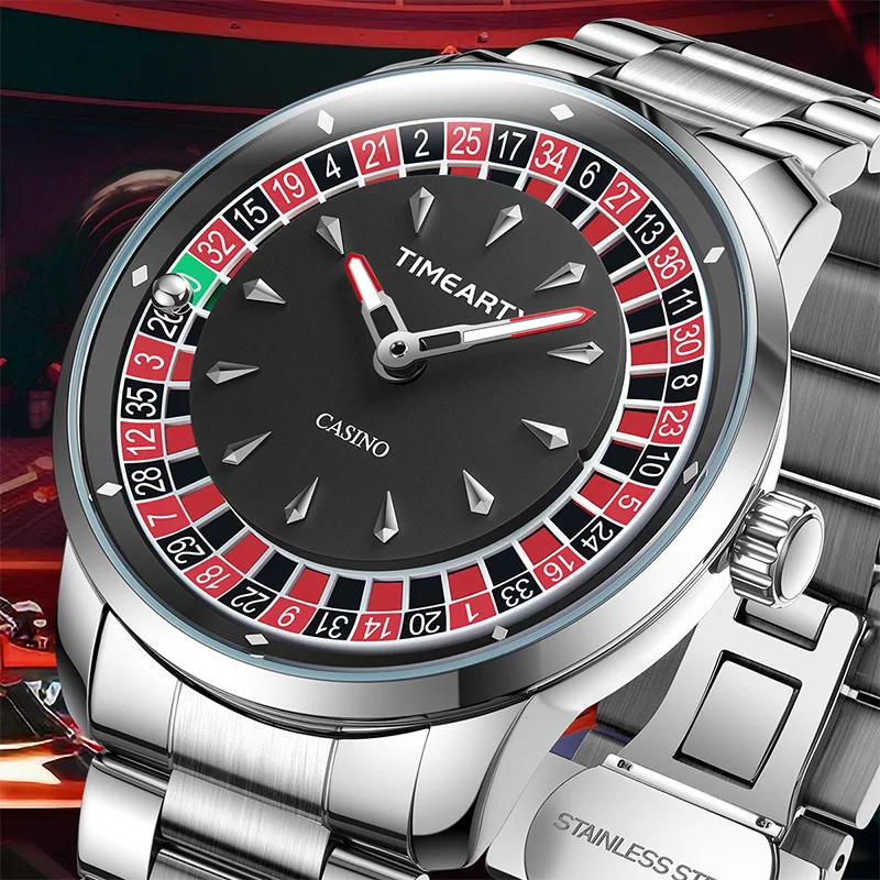 Reloj TIMEARTX para hombre, nuevo diseño de ruleta europea, juego de póquer, movimiento de cuarzo, reloj de pulsera de acero inoxidable, regalos para el día del padre