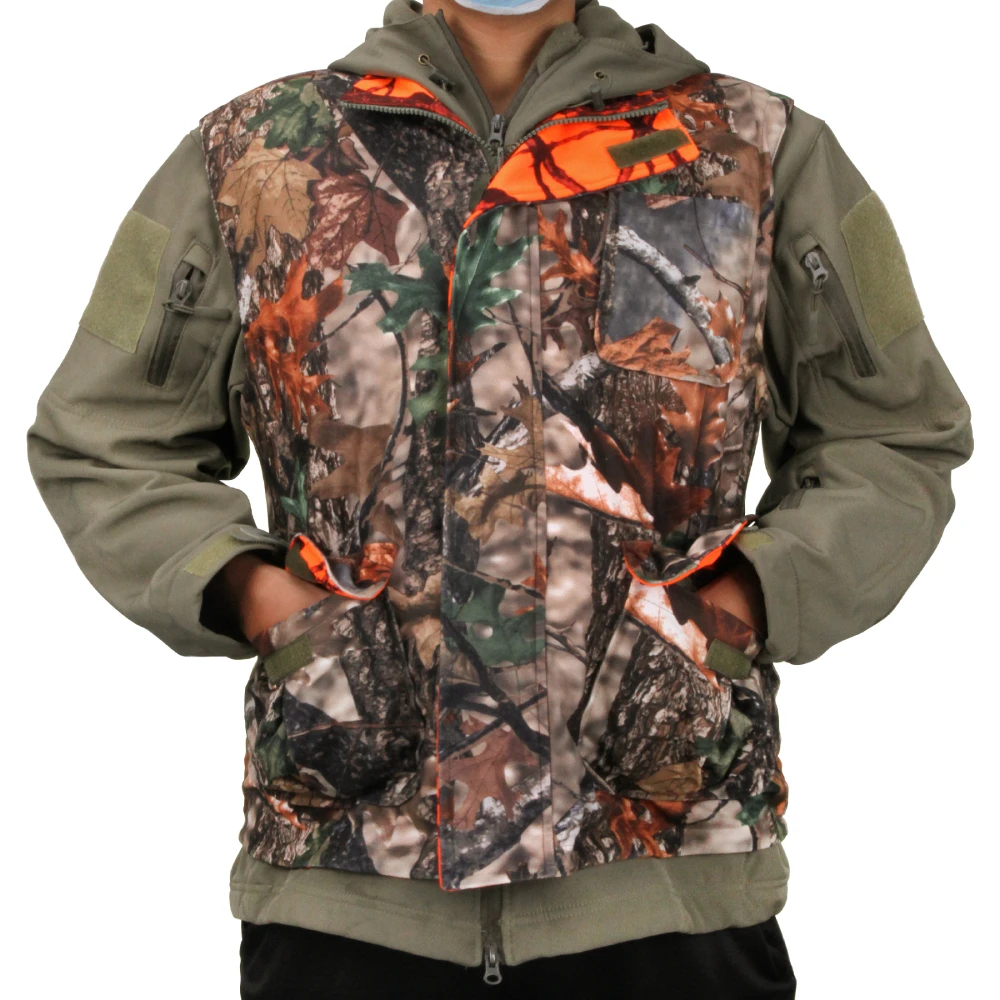 GUGULUZA M-4XL Chaleco de caza de camuflaje naranja para hombres, chaleco Reversible de juego de lana, chaqueta sin mangas, ropa de camuflaje al aire libre