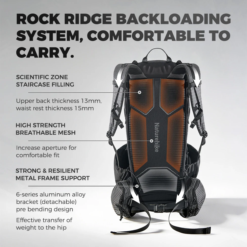 Mochila Naturehike Rock 2.0 para Exteriores, Mochila de Senderismo para Hombre y Mujer, Gran Capacidad 60+5L, Impermeable, para Escalada y Viajes