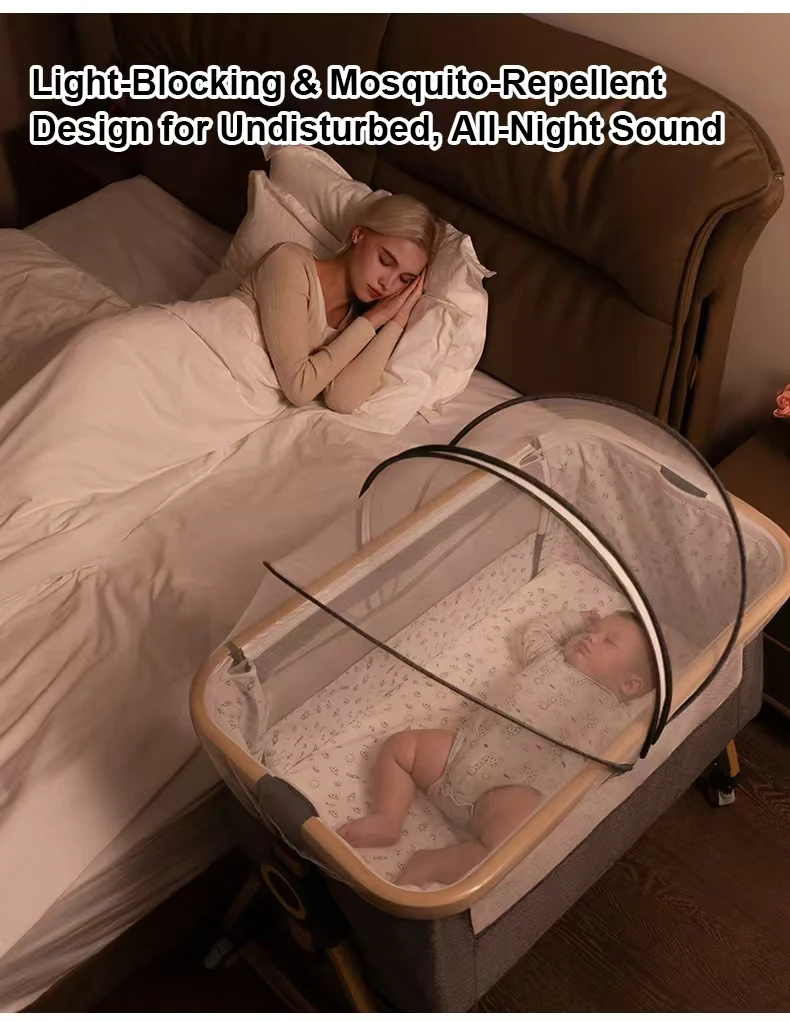 Cuna multifuncional para bebé con ajuste de altura plegable, columpio portátil y móvil para colocar junto a la cama, cuna y cama para dormir integradas, cuna portátil plegable para bebé