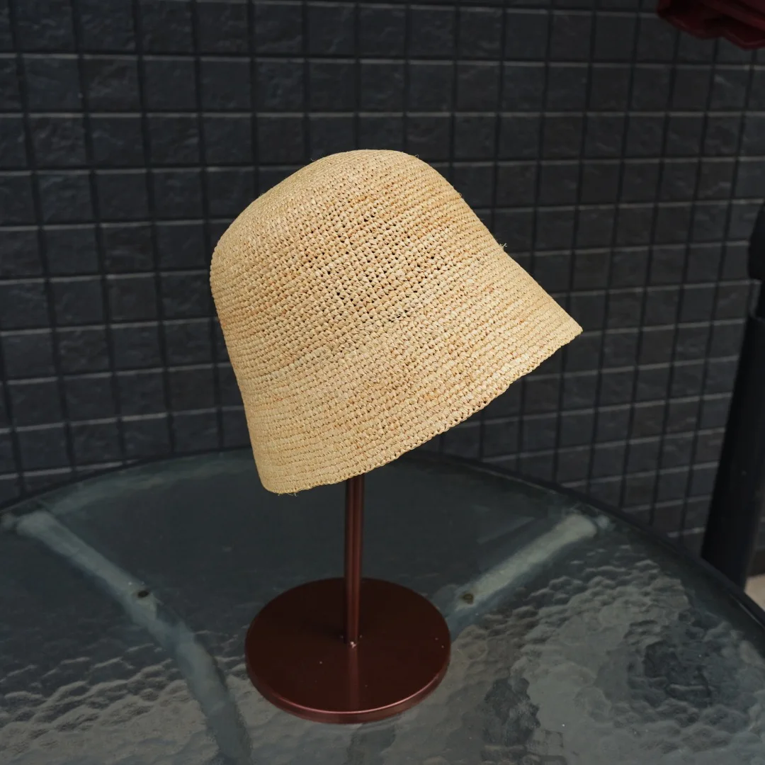 Sombrero de pescador de lujo con aguja fina de rafia a la moda para mujer, sombrero de pescador con protección solar de verano, sombrero de lavabo de ala ancha de diseñador K Pop