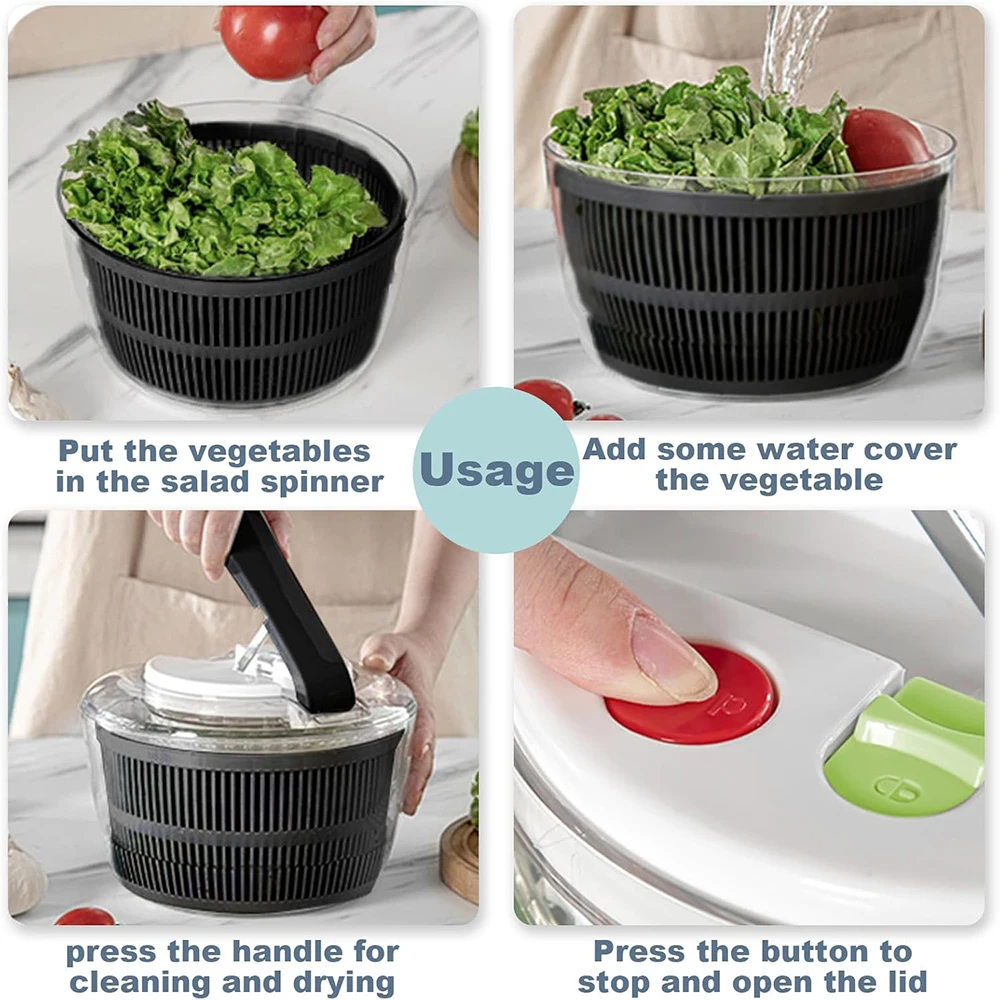 LMETJMA-girador de ensalada de 3L, tazón de ensalada grande con tapa, fácil de presionar con una sola mano, Spinner para ensalada, lavadora, secadora, mezclador escurridor JT249