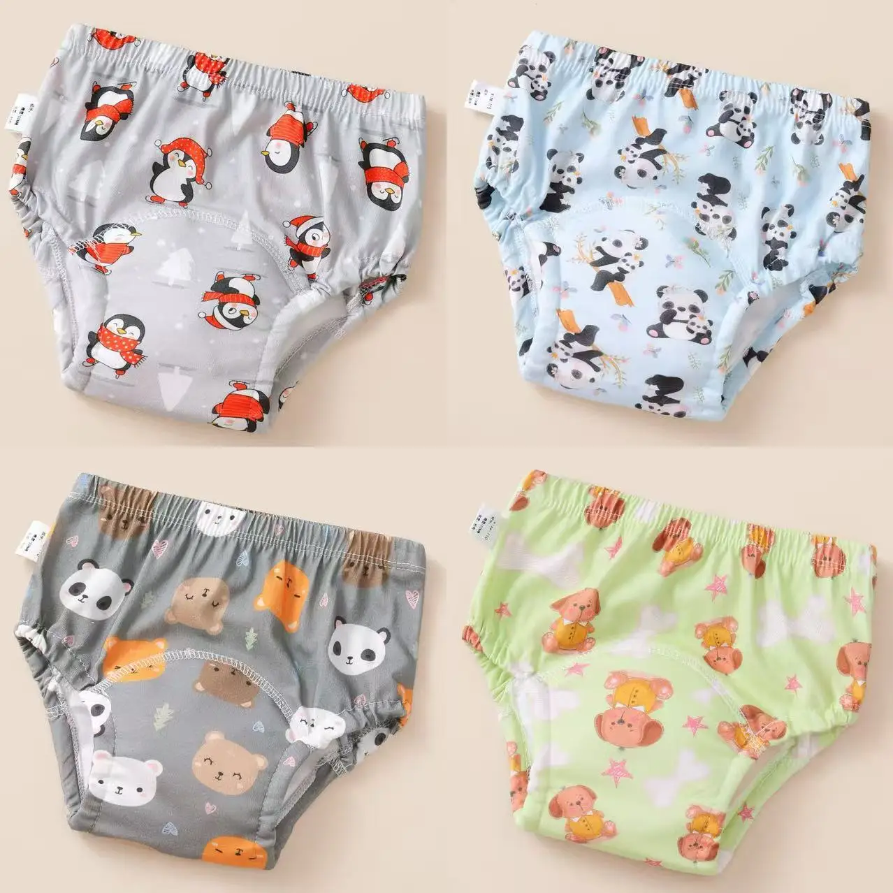 4 Uds. De algodón para niños y niñas, transpirable, reutilizable, lindo orinal para inodoro, pantalón de entrenamiento, absorbente, impermeable, ropa interior para niños, pantalones cortos