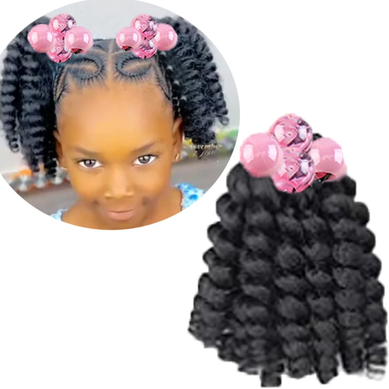 Extensión de cola de caballo trenzada para niños, 2 uds., con cuentas de bolas elásticas, pelucas para niñas con decoración de cuentas, postizo sintético negro