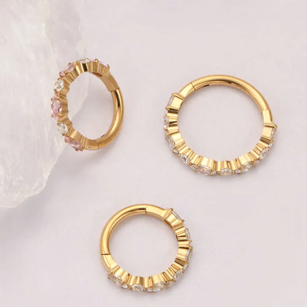 ZOOR Anillo Clicker de Titanio ASTM F136 con Circonita Cúbica Redonda Marquise, 16G, Aro Segmentado con Bisagra, Joyería para Piercing de Cartílago y Hélice