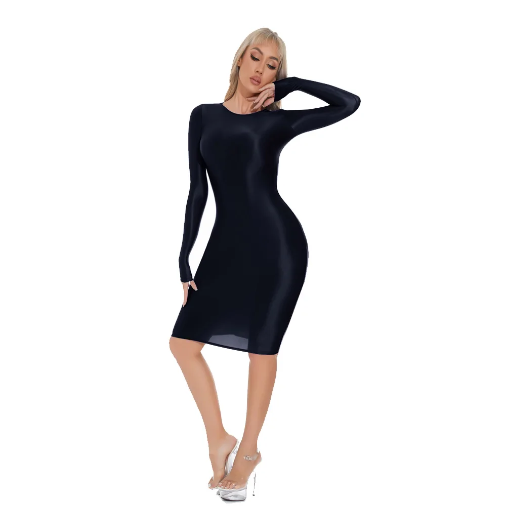 Vestido de tubo ajustado brillante para mujer, vestido elástico de realce de cadera, ceñido liso con manchas, Sexy