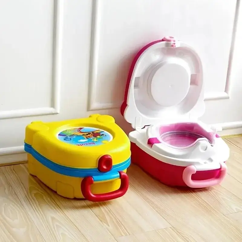 Orinal de viaje plegable para niños, inodoro portátil de entrenamiento con patrón de dibujos animados, fundas para acampar, coche, uso al aire libre