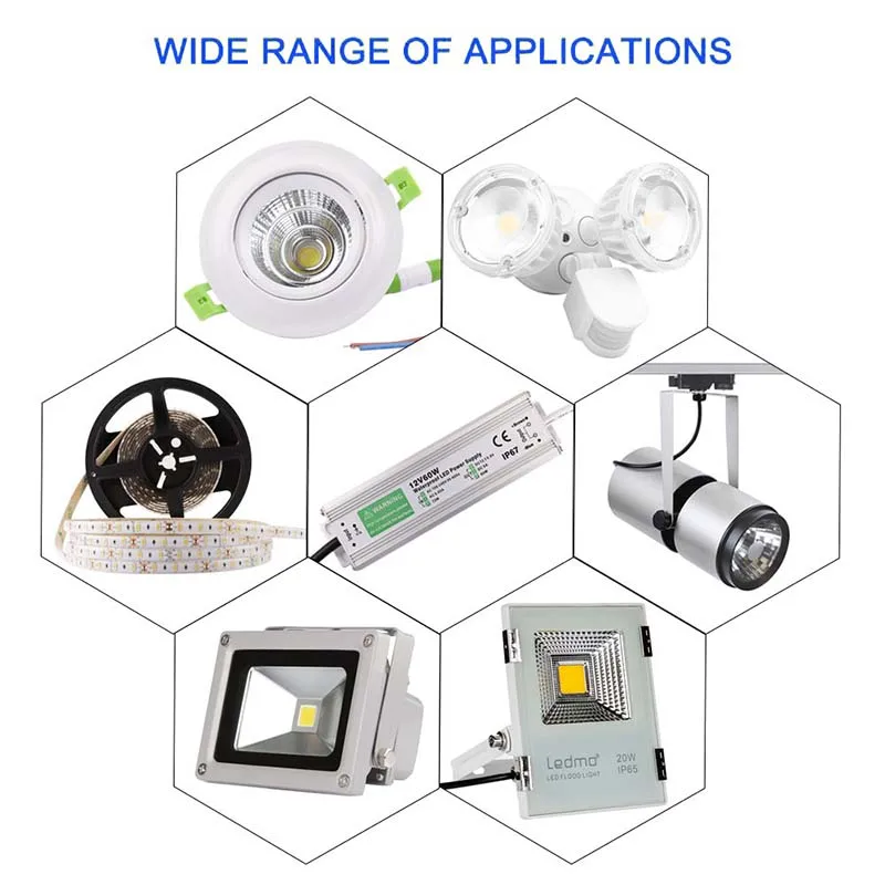 Fuente de alimentación conmutada impermeable DC 12V 24V IP67 ~ IP68 transformador de iluminación LED para exteriores 10W 20W 30W 50W 60W 80W 100W 200W 300W