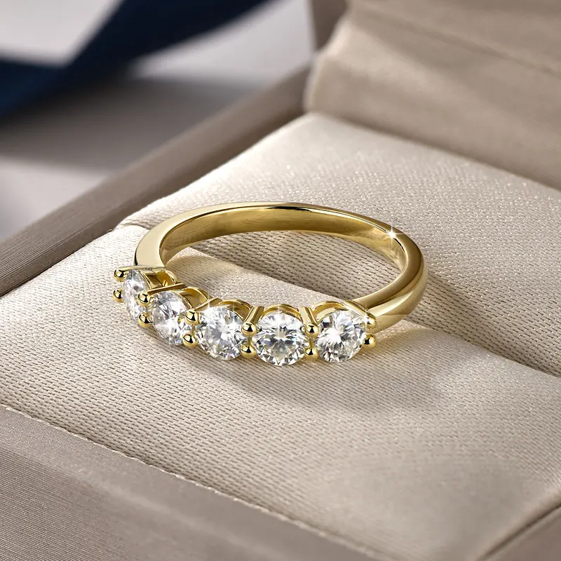 Anillo de moissanita de cinco piedras de 4mm certificado por Lnngy, anillos de aniversario de media eternidad rellenos de oro de 14K para mujer, regalo de joyería para fiesta