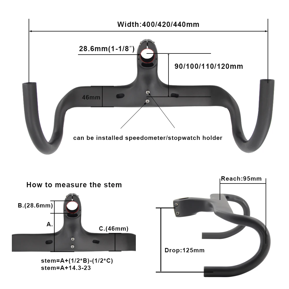 Manillar de bicicleta de carbono RXL SL, barra de caída integrada de 1-1/8 ", 400/420/440mm, manillar de bicicleta mate UD