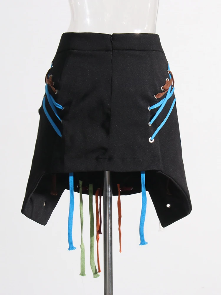 TWOTWINSTYLE-falda con cordones empalmados para mujer, ropa de calle de colores, cintura alta, dobladillo Irregular, Patchwork, cremallera, elegante