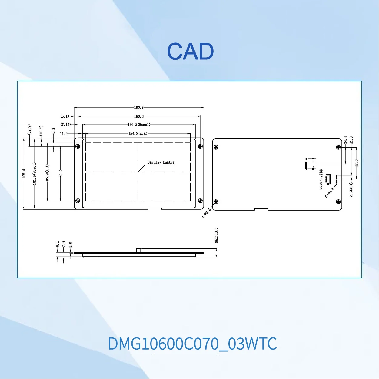 Módulo Inteligente HMI DWIN con Pantalla de 7.0 Pulgadas 1024*600, Módulo IPS-TFT-LCD, Panel Táctil Capacitivo, Amplio Ángulo de Visión DMG10600C070_03W