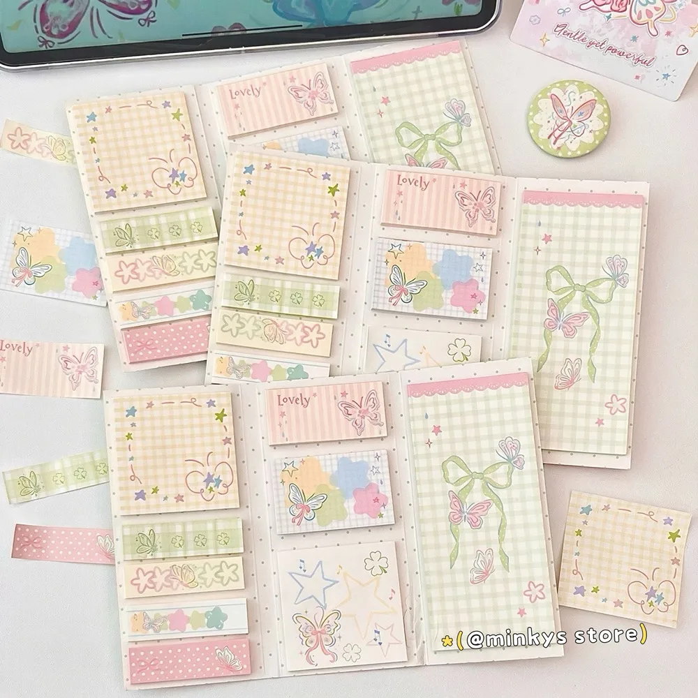 Bloc de Notas Adhesivas con Diseño de Trébol de Cuatro Hojas y Mariposa, Papel de Índice, Material Escolar