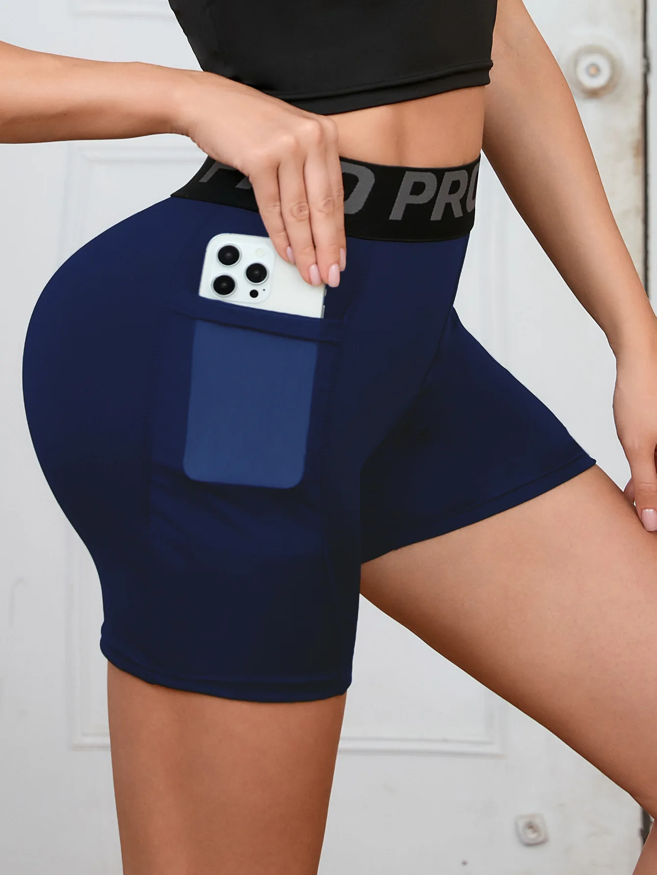 Pantalones cortos de Yoga con letras de cintura alta para mujer, mallas de levantamiento de glúteos, pantalones cortos ajustados para entrenamiento físico y gimnasio