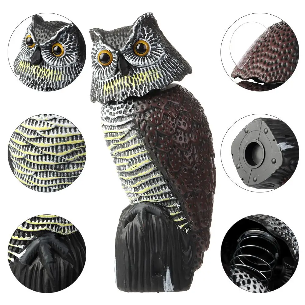 Señuelo de búho falso realista con cabeza giratoria para jardín, escultura de búho disuasorio de aves al aire libre, repelente de aves, Control de plagas