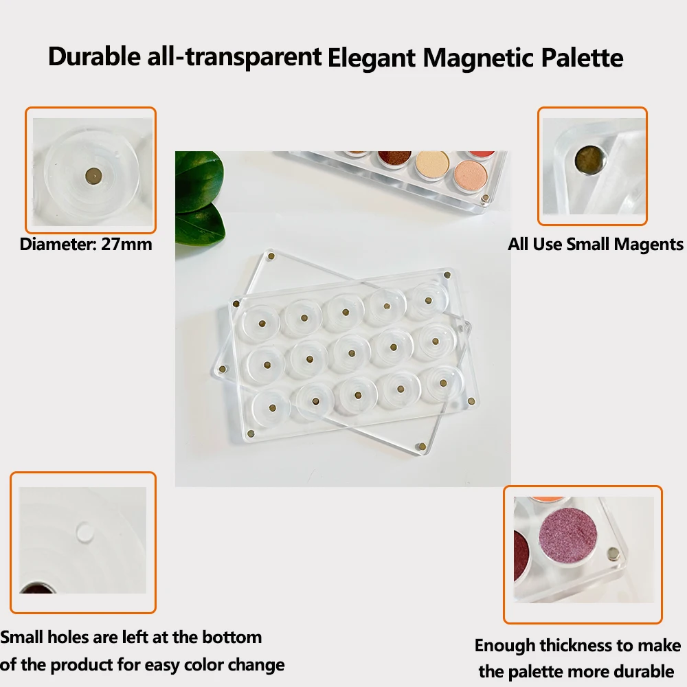 YicaiNew Paleta de Sombras de Ojos Magnética Vacía, Acrílica Transparente, Elegante, para Maquillaje, 26mm*4/9/15/24 Orificios