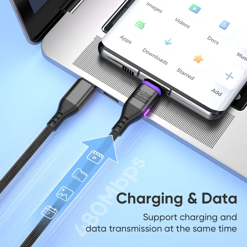 AUFU PD240W Cable magnético tipo C para Macbook PC 5A imán de carga súper rápida USB-C cargador Cable de datos para iPhone Samsung Xiaomi