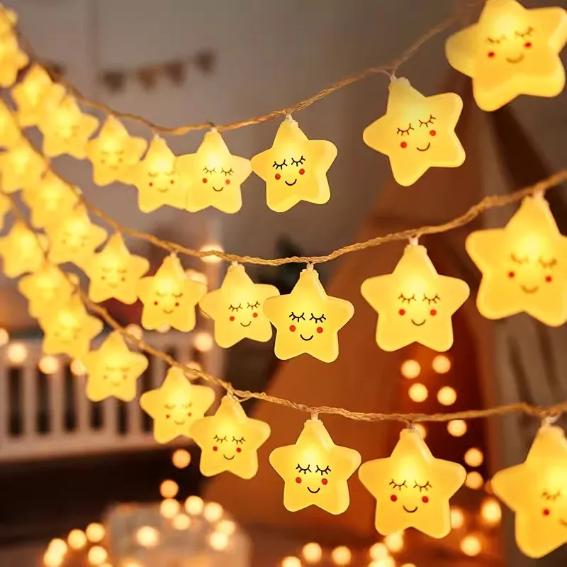 Guirnalda de Luces LED de 1.5M/10 LED con Forma de Estrella Arcoíris, Funciona con Pilas, para Habitación Infantil, Puesto de Mercado Nocturno, Decoración Festiva