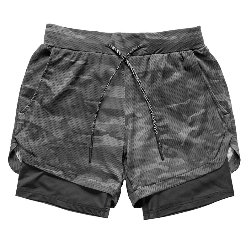 Pantalones cortos para correr 2 en 1 para hombre, pantalones cortos de entrenamiento deportivo para Fitness, pantalones cortos transpirables de secado rápido de doble capa para verano, pantalones cortos de gimnasio para playa para hombre