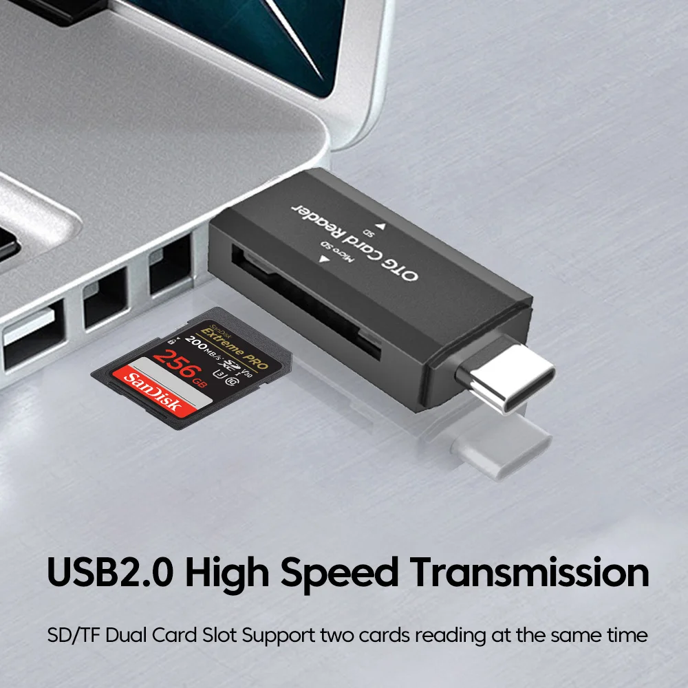 Lector de tarjetas SD TF tipo C 2 en 1 lector de tarjetas USB 2,0 para PC accesorios para portátiles lector de tarjetas de memoria inteligente de alta velocidad adaptador de tarjeta SD