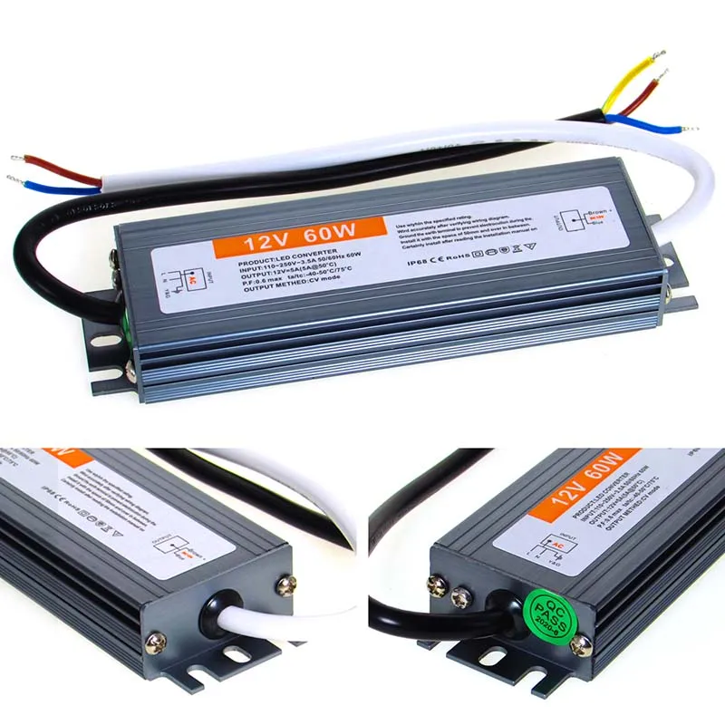 Fuente de alimentación conmutada impermeable DC 12V 24V IP67 ~ IP68 transformador de iluminación LED para exteriores 10W 20W 30W 50W 60W 80W 100W 200W 300W