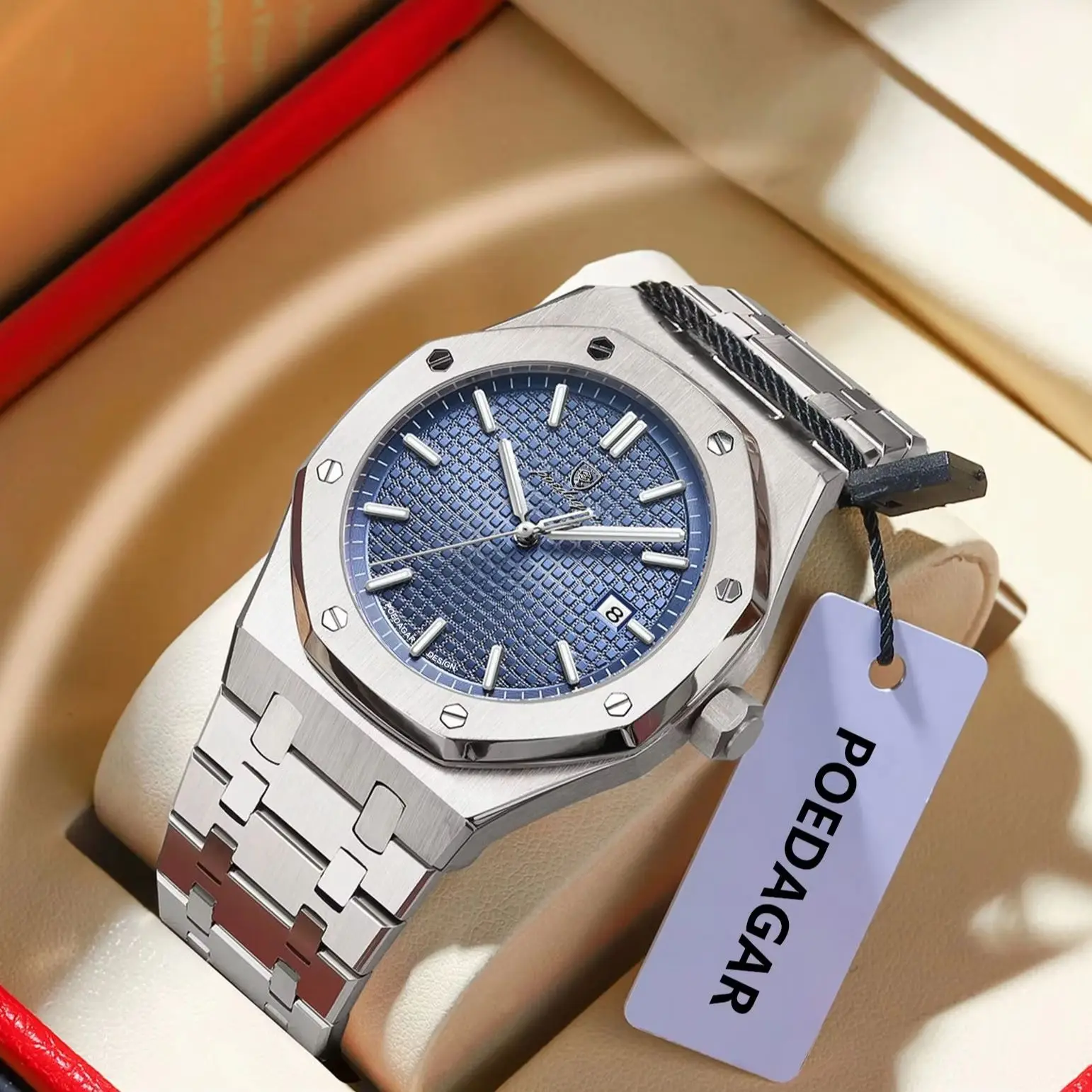 POEDAGAR, reloj Original de lujo para hombre, reloj de pulsera luminoso resistente al agua de acero inoxidable para hombre, relojes de cuarzo de negocios a la moda para hombre