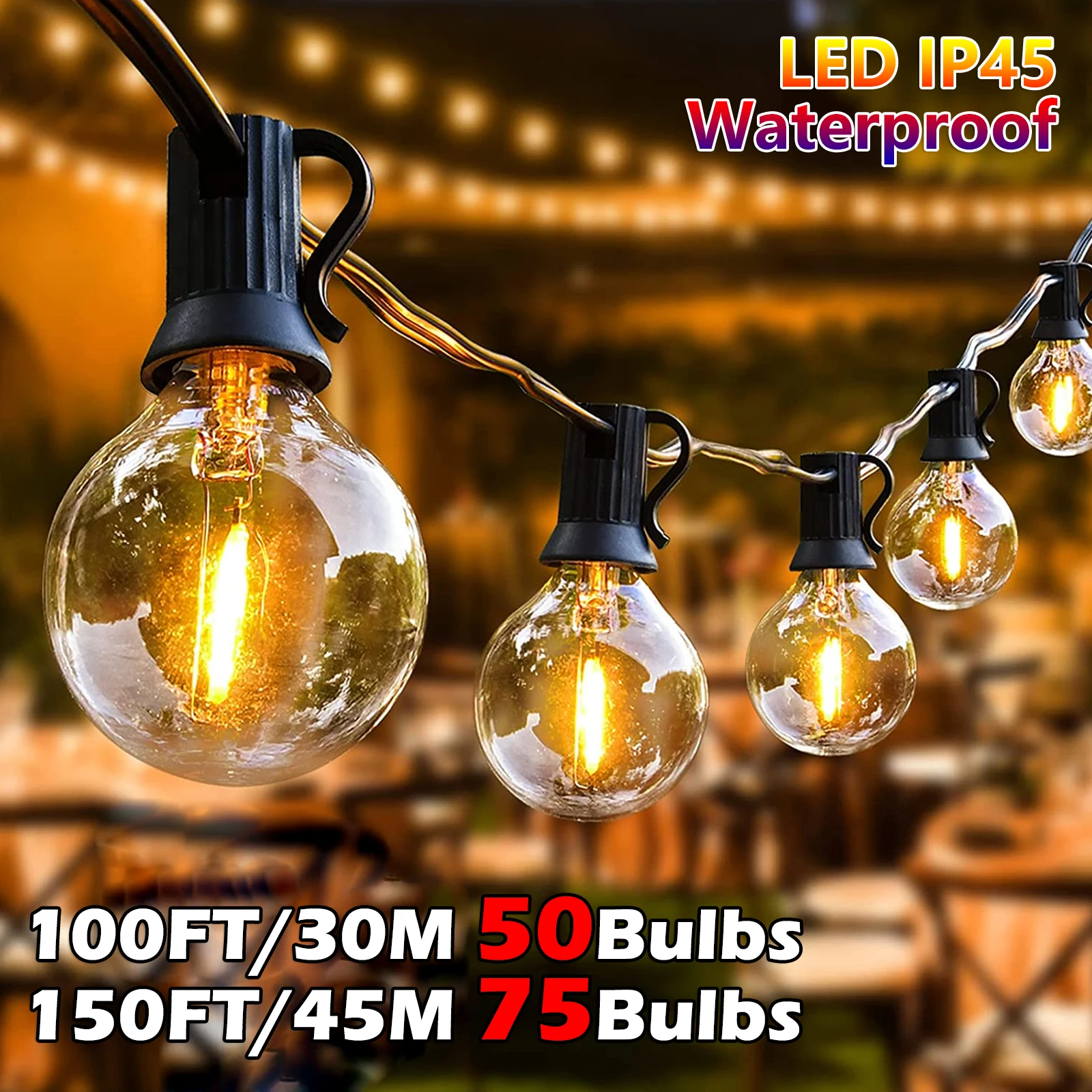 Guirnalda de luces G40 de 30M y 45M, Bombilla LED de adorno, farola de hadas para exteriores, bombilla Retro impermeable para decoración de jardín