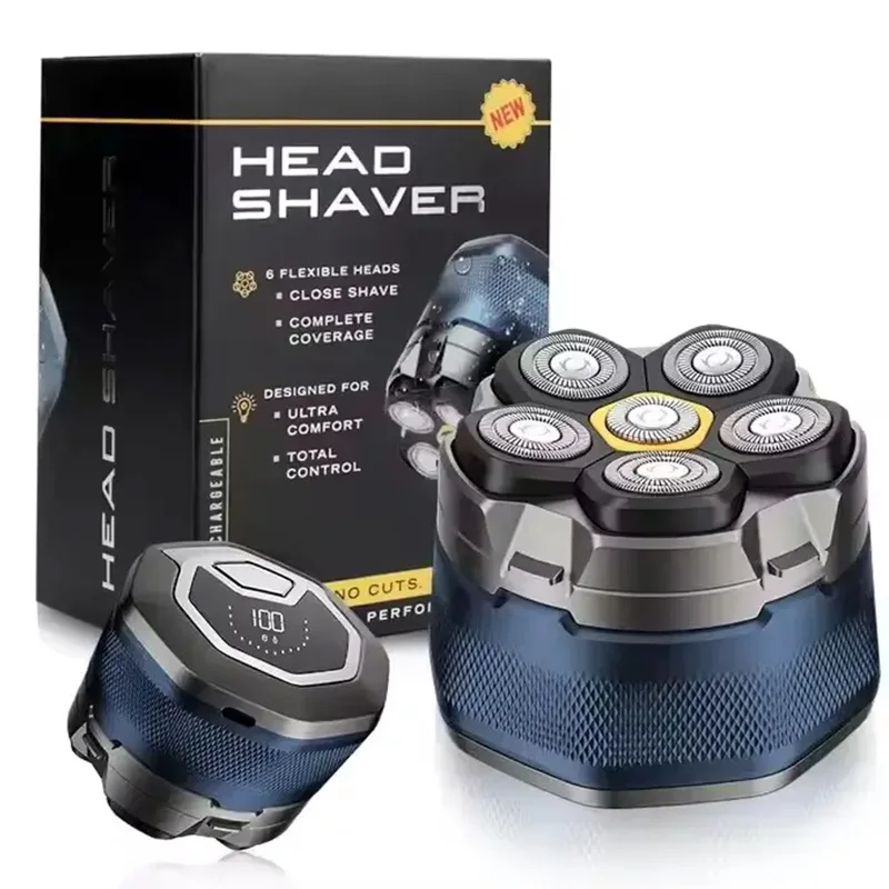 Nueva Afeitadora de Barba Recargable, Cortadora de Cabello con Seis Cuchillas Rotatorias, Afeitadora para Hombre con Pantalla LED, Cabezal 6D, Afeitadora para Calvos