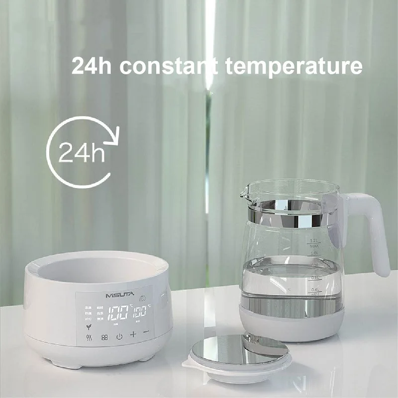 Hervidor de vidrio con regulador de leche inteligente de temperatura constante de 1200ml, hervidor eléctrico de leche en polvo para bebé, calentador de leche multifuncional de 220V