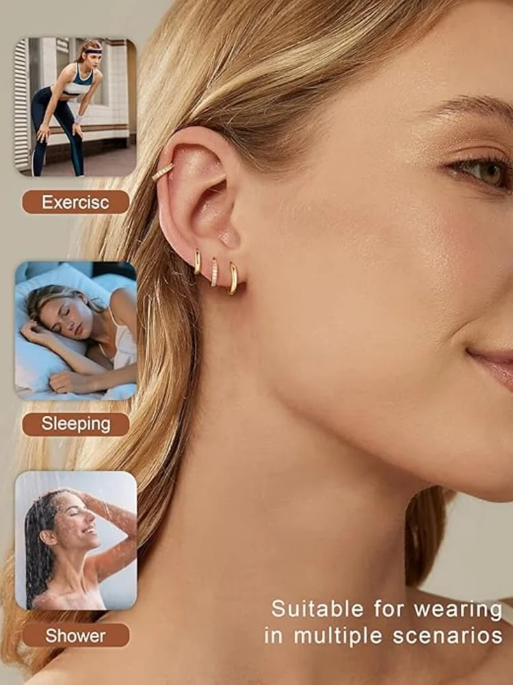 Juego de 4 Pares de Aretes de Aro con Circonita Cúbica Plateados en Plata 925 para Mujer, Aretes de Aro Huggie con Circonita Cúbica Brillante para Cartílago y Hélix