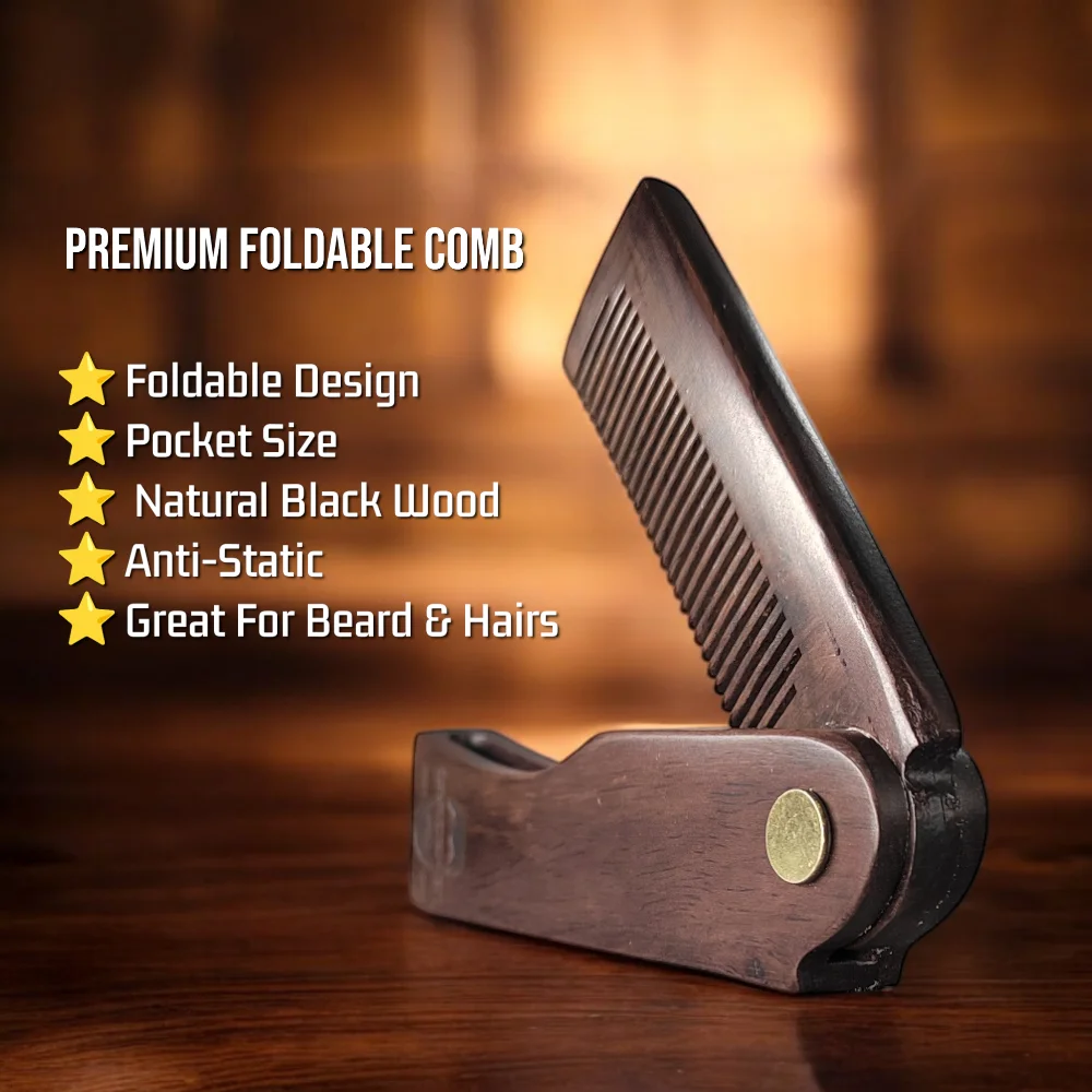 Kit de barba Gracemen: cepillo de barba retro, peine plegable premium y tijeras de acero inoxidable, juego de aseo para hombres con bolsa y estuche de PU