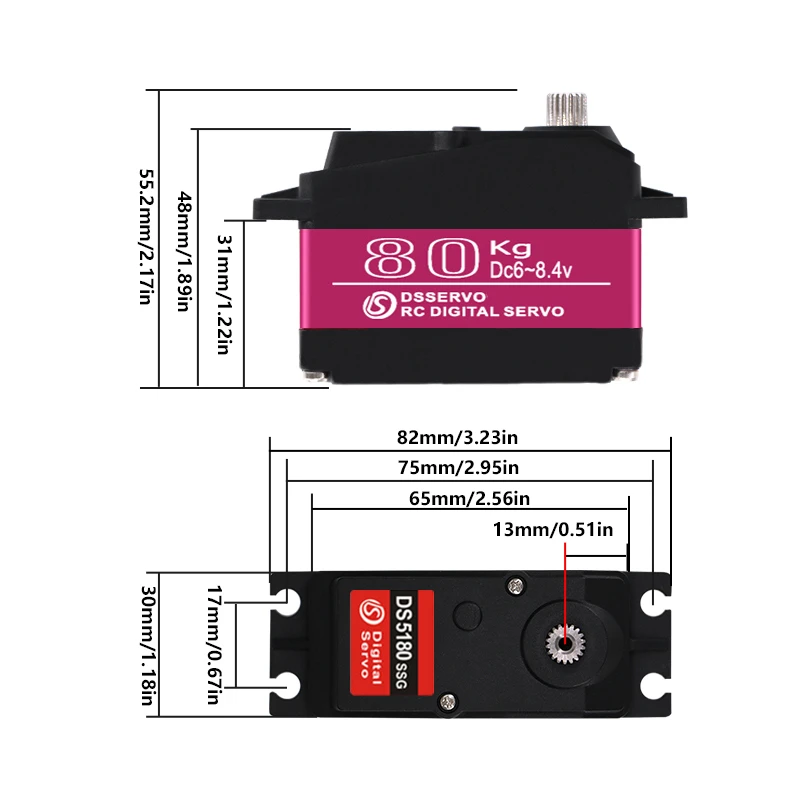 Nuevo Servo Digital Dsservo de Alto Torque de 60Kg 80Kg 150Kg 160Kg, Apto para Control Remoto de Autos, Robots y Dirección, RM 12V/24V
