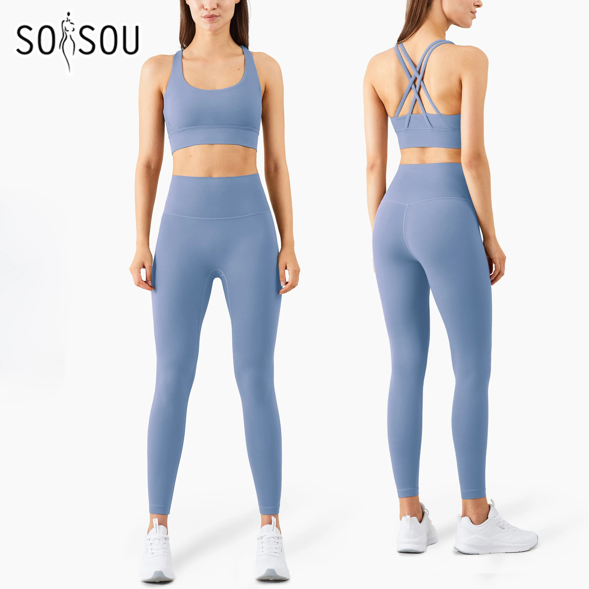 SOISOU, 2 uds., conjunto deportivo de Yoga, chándal para mujer, conjunto de gimnasio y Fitness, mallas para mujer, Sujetador deportivo, ropa deportiva transpirable para mujer