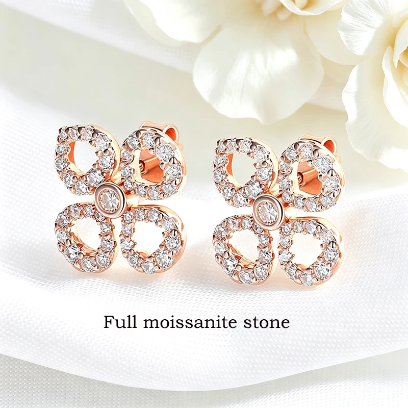 Pendientes de tuerca Smyoue Flower All Moissanite para mujer, con diamantes completos, corte redondo, joyería brillante para niñas, plata pura 925 chapada en oro de 18k