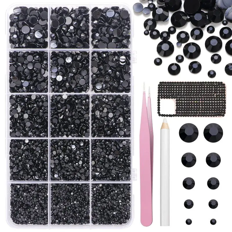 15000 Piezas de Diamantes de Imitación de Resina Multicolor, Gemas para Uñas de 2-6mm con Parte Posterior Plana, Sin Fijación en Caliente, con Lápiz Aplicador de Cera y Pinzas para Manualidades