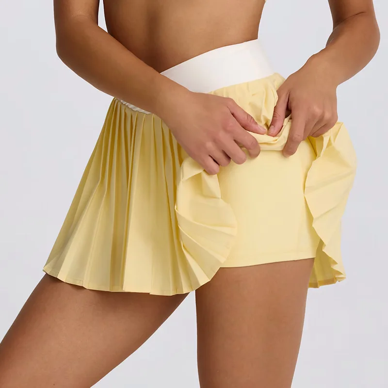Falda pantalón de dos piezas ilusión de cintura alta para mujer Falda plisada antirozaduras transpirable de secado rápido para correr gimnasio tenis