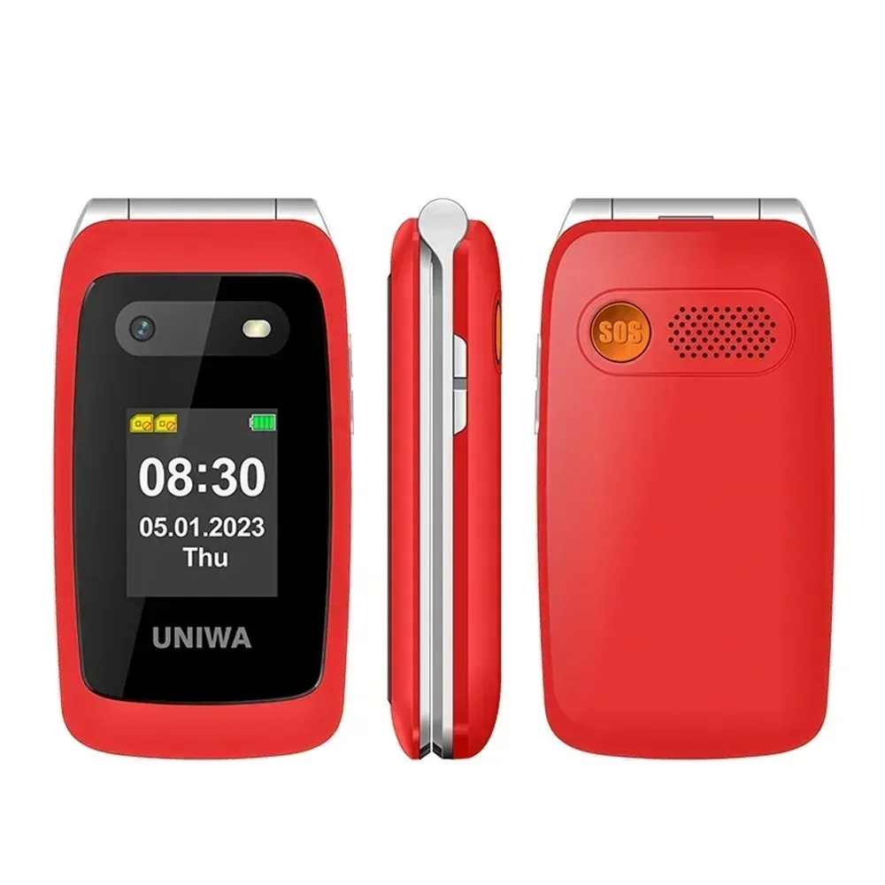 Teléfono Móvil Flip UNIWA V202T 4G con Doble Pantalla y Botones Grandes para Personas Mayores, 1450mAh, Función SOS