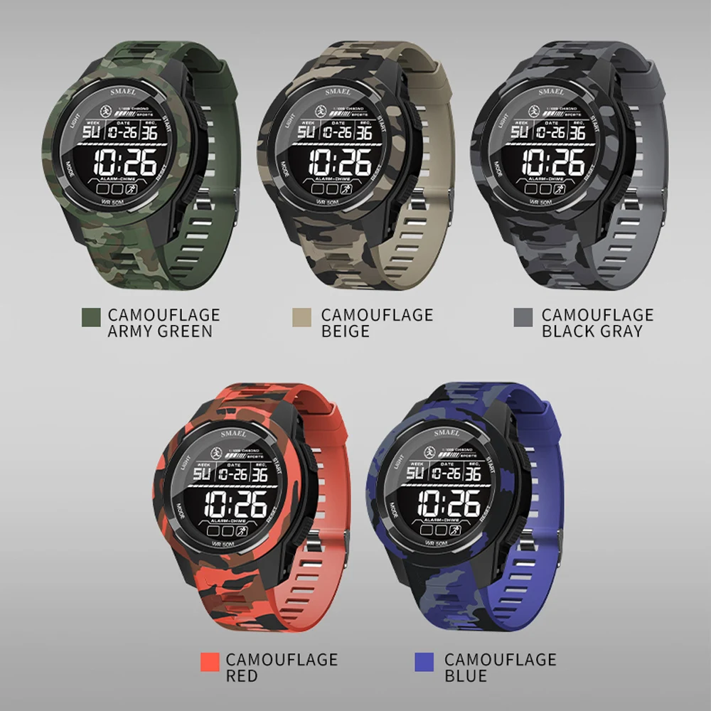 Nuevos relojes SMAEL 8105 con correa de camuflaje, reloj deportivo militar para hombres, reloj de pulsera Digital de moda, relojes impermeables a prueba de golpes