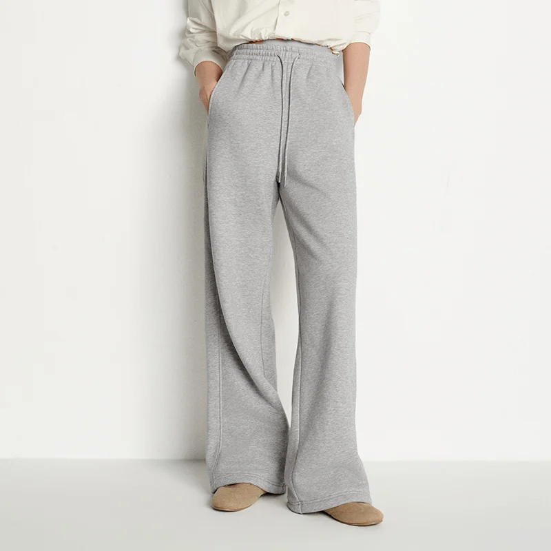 Semir-pantalones informales para mujer, pantalón de chándal con forro polar antibacteriano, con paneles, pierna ancha, versátil, para invierno
