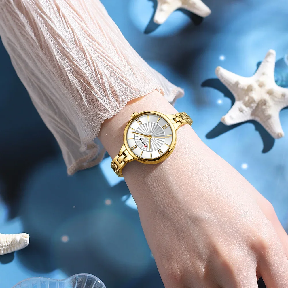 Reloj CURREN 9097 de cuarzo informal para mujer, elegante diseño Simple, resistente al agua, correa de acero inoxidable, reloj de pulsera de negocios a la moda para mujer