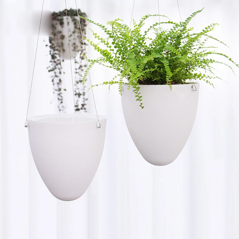 Nuevo Lavabo colgante en forma de huevo blanco, macetas para flores, maceta perezosa, alambre de acero y cuerda de algodón, lavabos colgantes, maceta para almacenamiento de agua