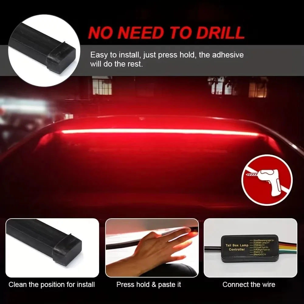 Tercera luz de freno trasera de coche de 100cm, tira LED, luces de advertencia multimodo, luces decorativas LED, señal de giro, barra de lámpara de parada Flexible