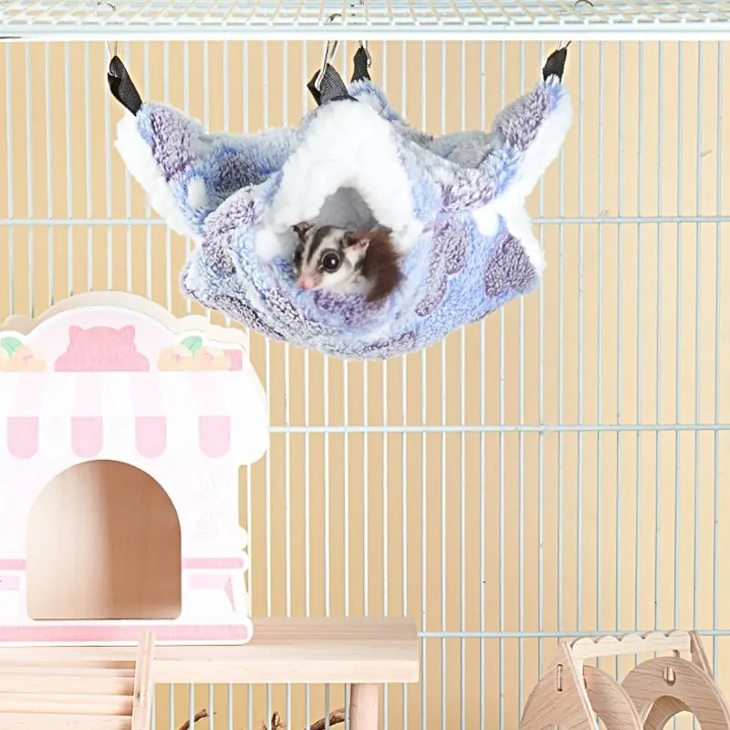 Hamaca para Hámster, Cama Colgante para Mascotas Pequeñas, Doble, Cálida y Acolchada, para Ardillas Voladoras, Cobayas y Otros Animales, Accesorios para Jaulas