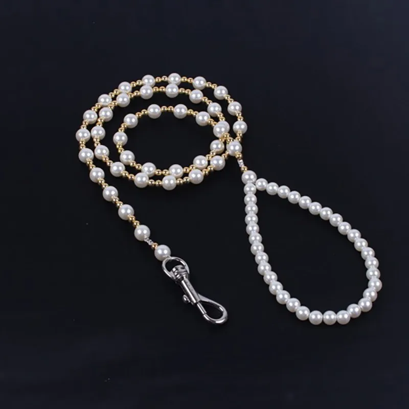 Correa para perros de alambre de acero, cadena para mascotas de perlas de lujo hecha a mano para caminar al aire libre, collares, cuerda para perros y gatos pequeños, 120 cm, 4 pies