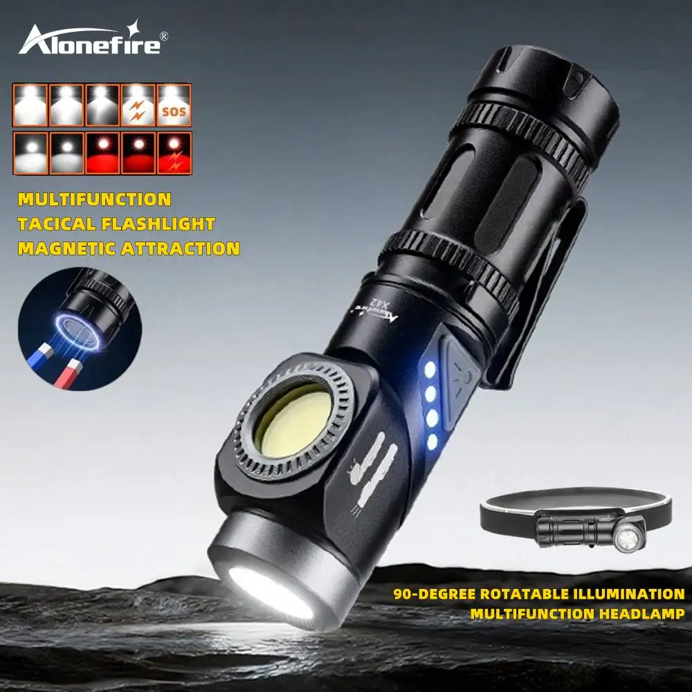 Linterna LED 2 en 1 90 ° Linterna Frontal Giratoria Súper Brillante para Camping, Trabajo al Aire Libre, Senderismo, Emergencias, con Imán
