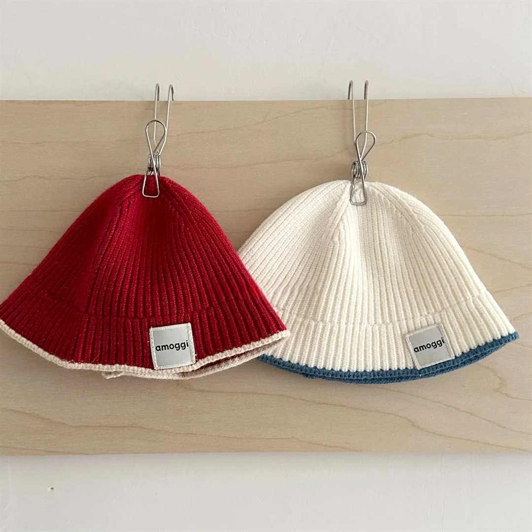 Gorro de Pescador Coreano de Punto para Bebés, Otoño 2026, con Parche de Letras, Color Sólido, Versátil, para Niñas y Niños