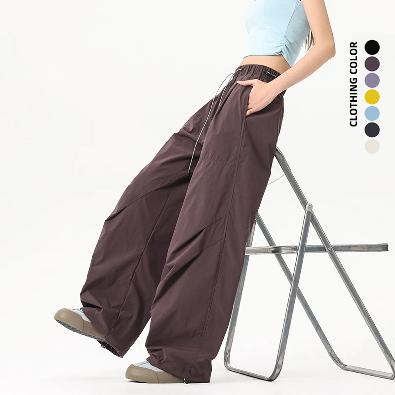 Pantalones de senderismo al aire libre para mujer, pantalones impermeables de montañismo de longitud completa, pantalones de paracaidista con cintura elástica, pantalones para acampar y ciclismo