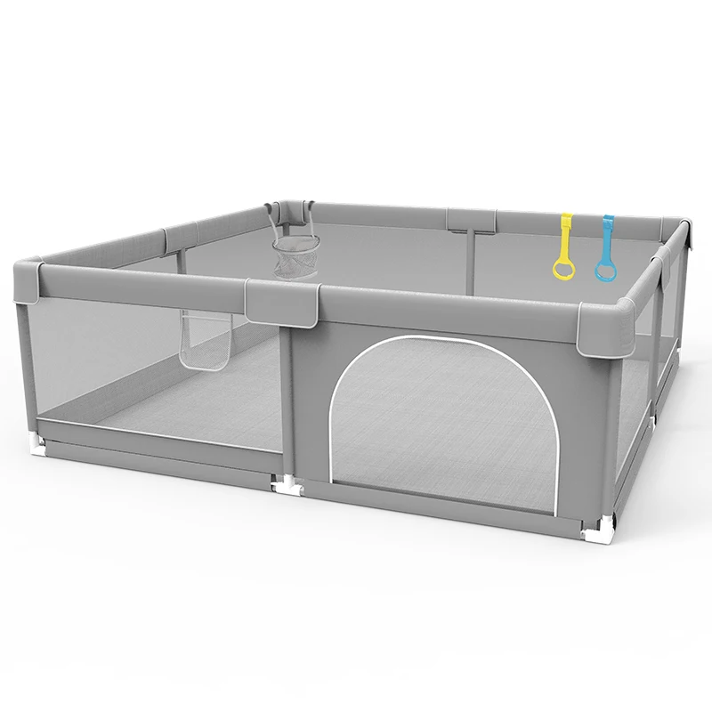 Parque infantil para bebés, parque infantil gris claro, parque infantil grande para bebés con ángulo protector, valla de actividades para bebé