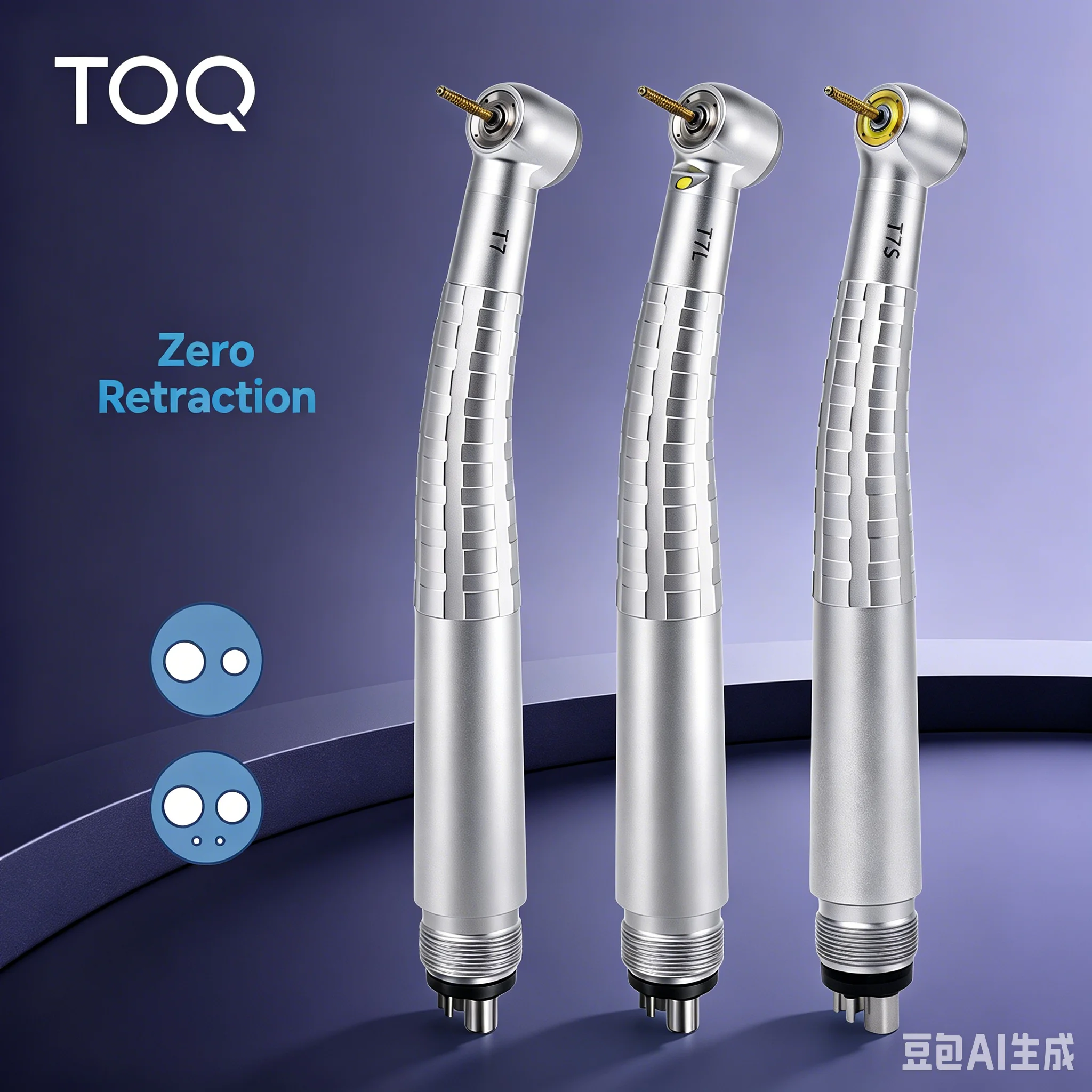Turbina Dental de Alta Velocidad TOQ con LED, Retracción Automática, 4 Salidas de Agua, 2/4 Orificios, Instrumento Odontológico