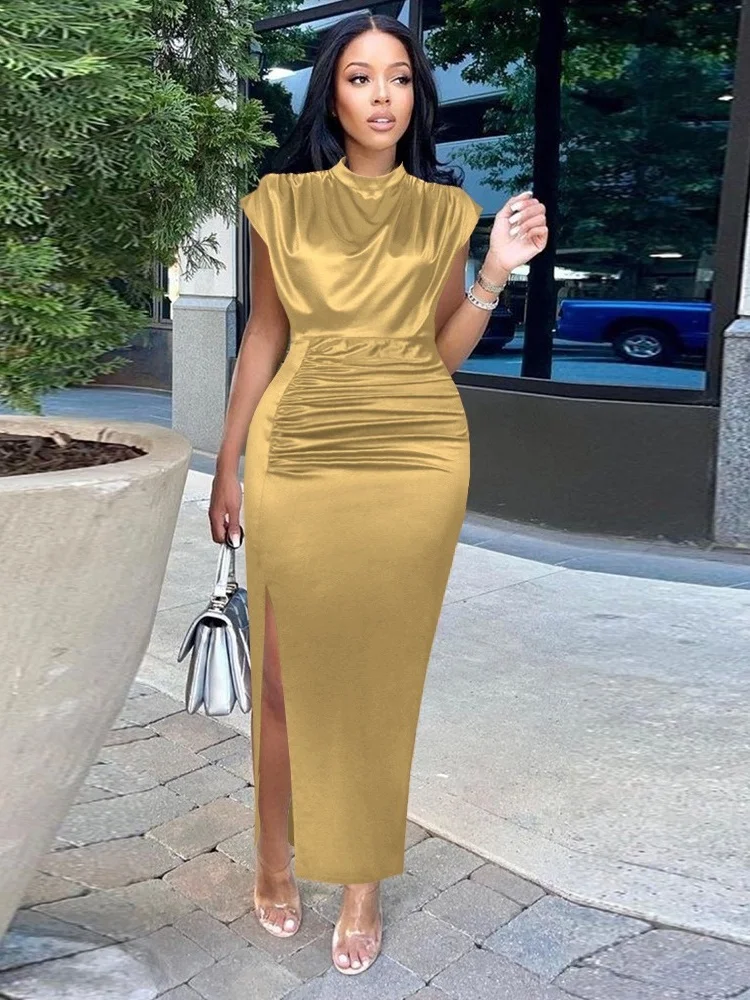 Wmstar vestido de talla grande para mujer 2025, vestido elegante a la moda con cintura alta y temperamento para ir al trabajo, vestido estampado de Color sólido sin mangas